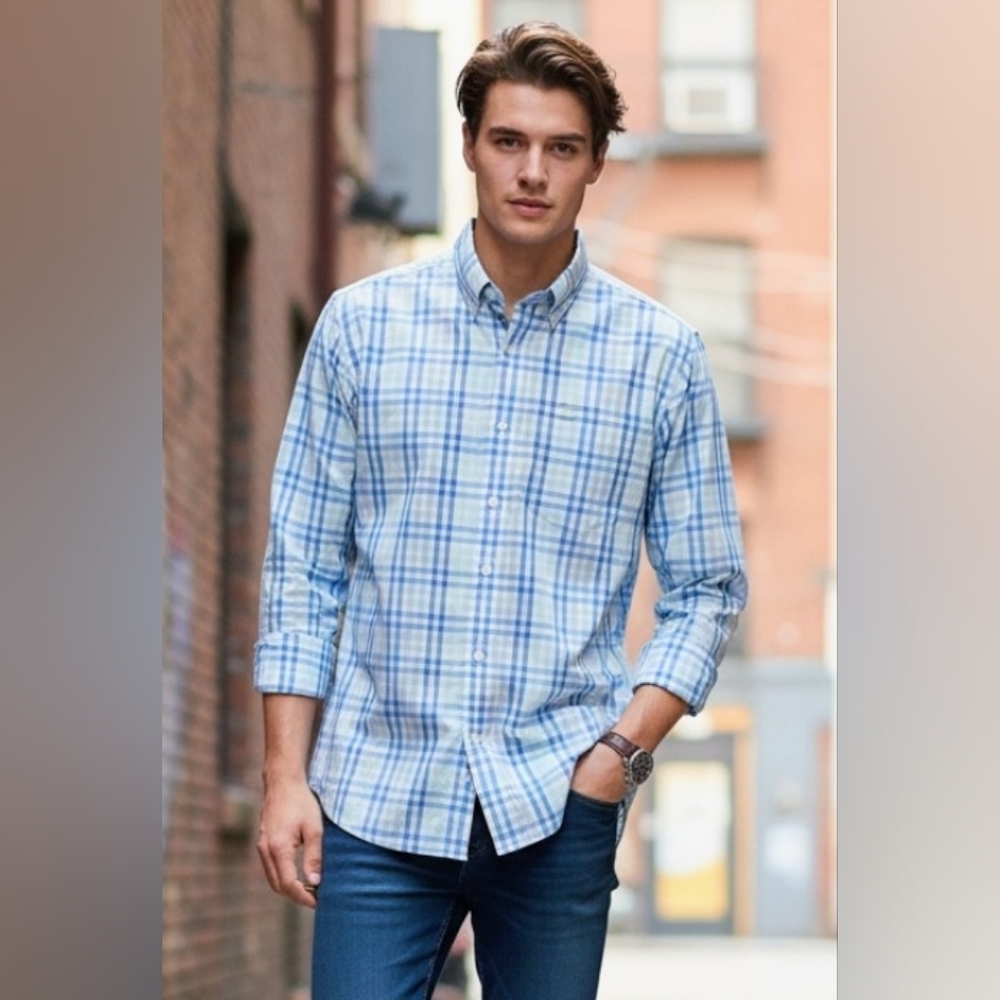 Lands End Cool Max Button Down Plaid Men's Small NWT